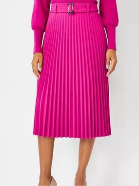 Anne Taylor Pleated Midi Skirt in Vibrant Fuchsia.